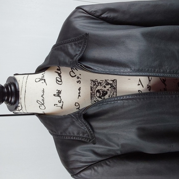 Lauren Ralph Lauren- Womens Black Leather luxury Coat Minimalist Neutral Sz.1X - Picture 3 of 12